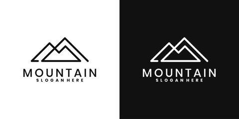 Mountain logo design, line art mountain icon template