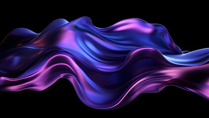 Wavy shape in shades of purple and blue on a black background, with a fluid, metallic design.