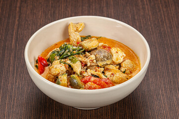 Thai red spicy curry with chicken