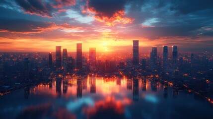 Fototapeta premium Sunset Metropolis: A Cityscape at Dawn