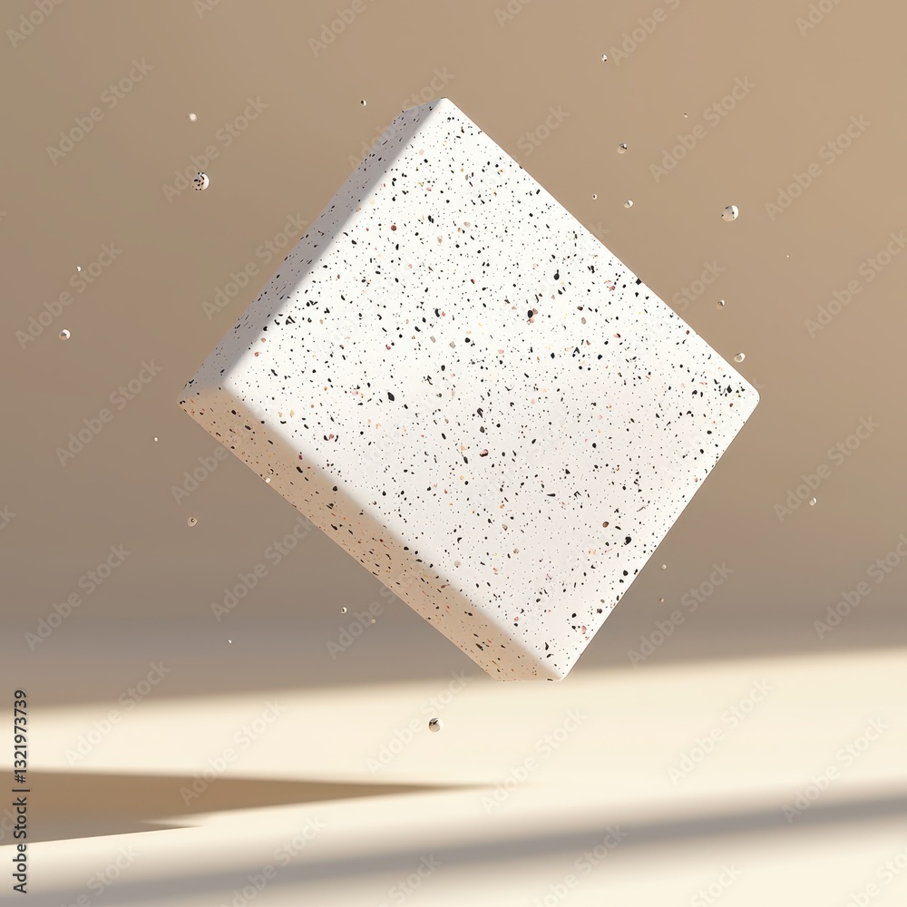 Poster Abstract White Block with Speckles Floating in Minimalist Background