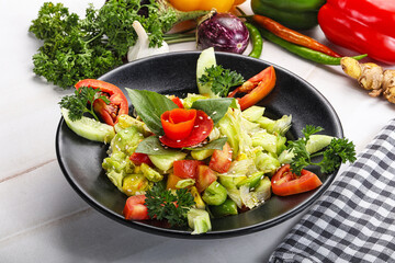 Vegetarian green avocado salad with basil