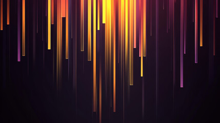 Vibrant abstract background with diagonal gradient stripes in purple, orange, pink, and yellow. Modern digital art with dynamic motion, sharp lines, and glowing light reflections.