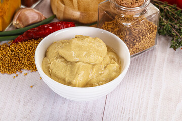 Dijon mustard sauce in the bowl
