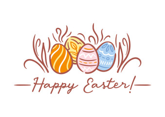 A cheerful Easter card featuring colorful Easter eggs hidden among lush green grass. The vibrant hues of the eggs contrast beautifully with the natural setting, evoking joy and celebration.