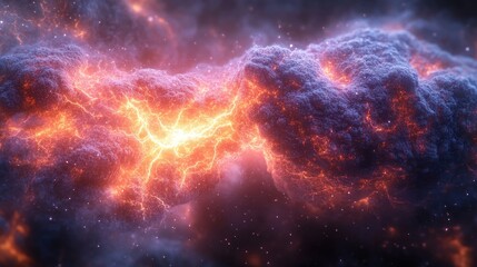 Naklejka premium Fiery clouds with bright lightning