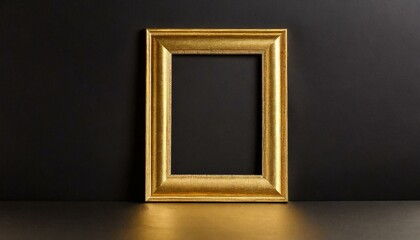 Minimalist gold frame on a black surface with a subtle reflection, highlighting sleek elegance and timeless style.