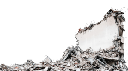 Demolition of a building with transparent background for easy integration