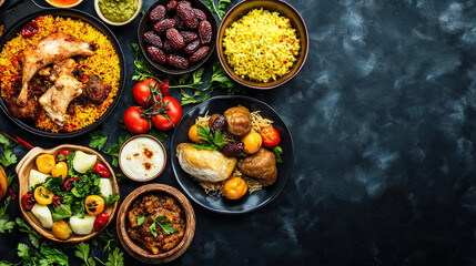 arabic persian meal on black background