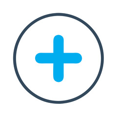 Simple blue plus icon with black border