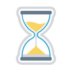 Blue and yellow hourglass icon with sand flowing down