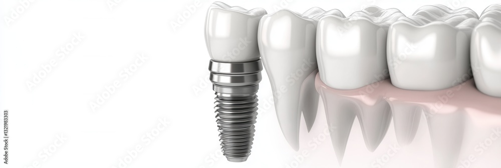 Poster detailed close-up of a dental implant procedure using a realistic jaw model with clean lighting and 