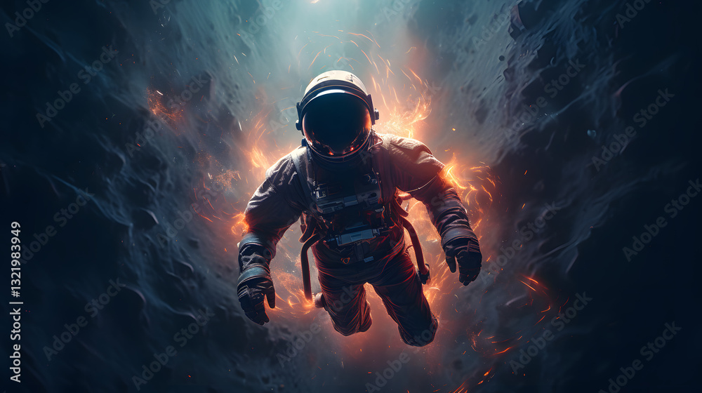 Wall mural a man in a spacesuit is floating in space