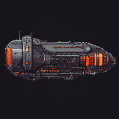 Pixel-Art Futuristic Spaceship in Deep Space