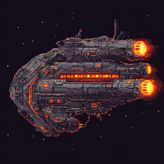 Pixel-Art Futuristic Spaceship in Deep Space
