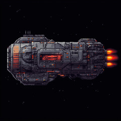 Pixel-Art Futuristic Spaceship in Deep Space