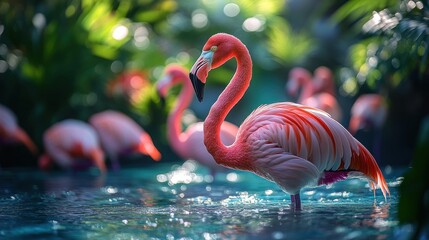 Fototapeta premium Majestic Flamingo in Tropical Paradise