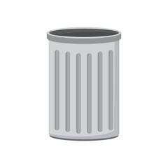 Metal garbage can isolated on white background. Steel trash bin for recycling and sort waste. Separation and recycle trash. Refuse collection, segregation and reclamation.