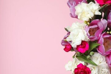 Beautiful bouquet of fresh flowers on a colored background
