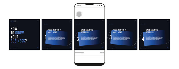 Business carousel post template for advertising, Set of carousel post for Instagram and LinkedIn, Editable social media carousel layout, template eps 10. © Graphaxil