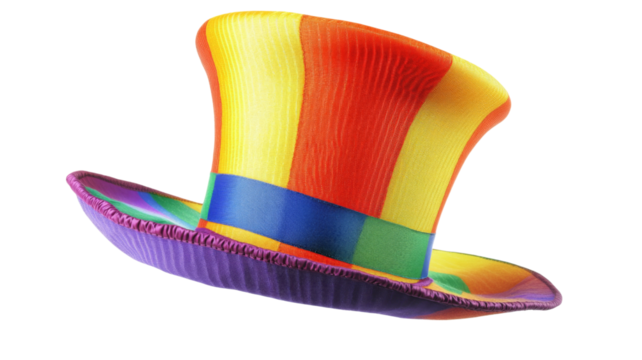 Colorful top hat floating on transparent background