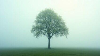 Tree In Misty Field