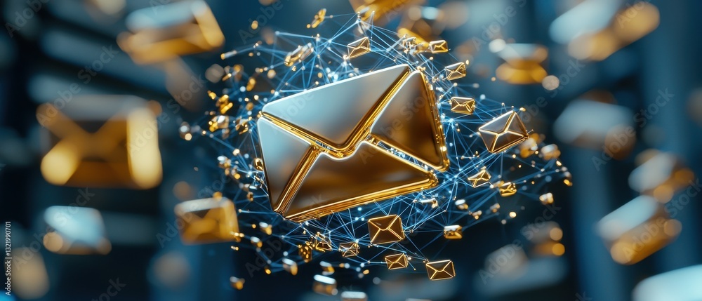 Poster a gold colored envelope with many other envelopes surrounding it