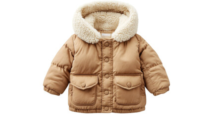 Warm padded baby jacket with hood isolated on transparent background