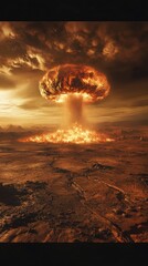 Inferno Landscape, Apocalyptic Scenery with Fiery Explosion Horizon