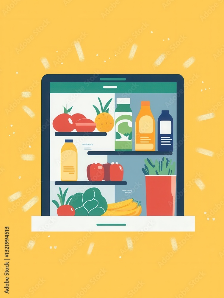 Aufkleber Stylized flat design illustration of an online grocery order summary displayed on a digital screen with a modern aesthetic