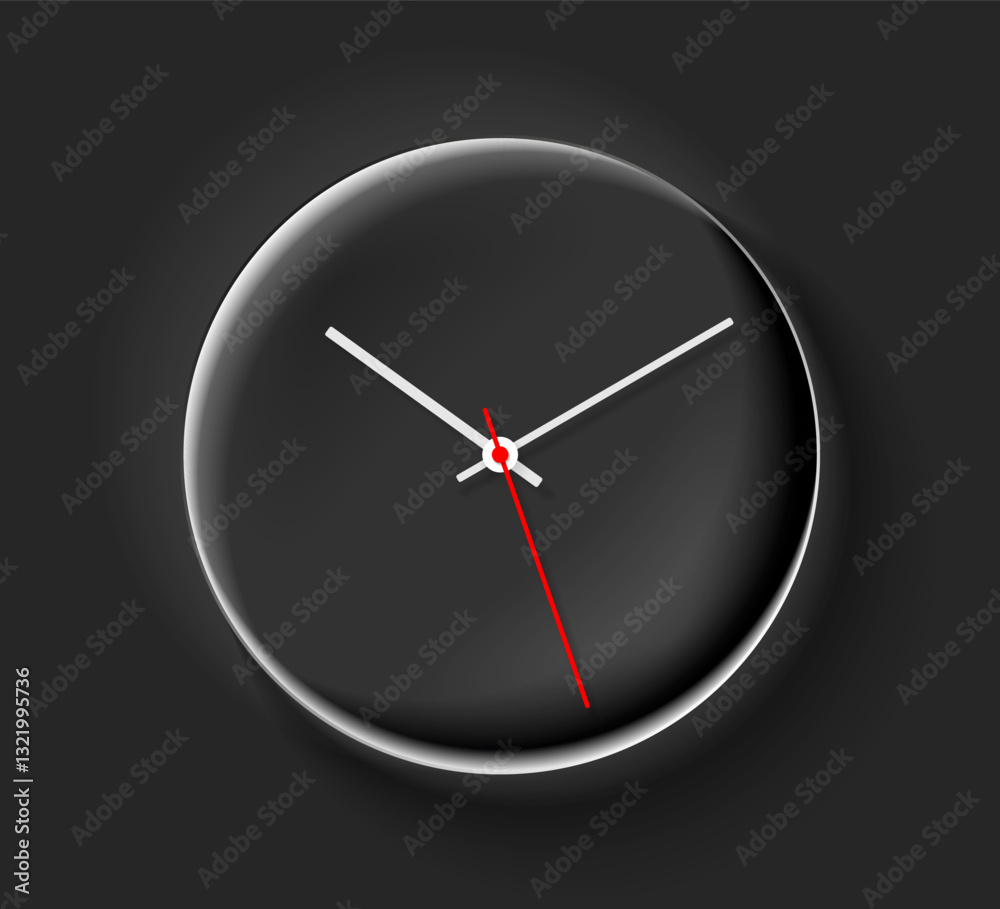 Wall mural simple dark creative clock in realistic flat style, with arrow and numbers. bubble timer on black ba