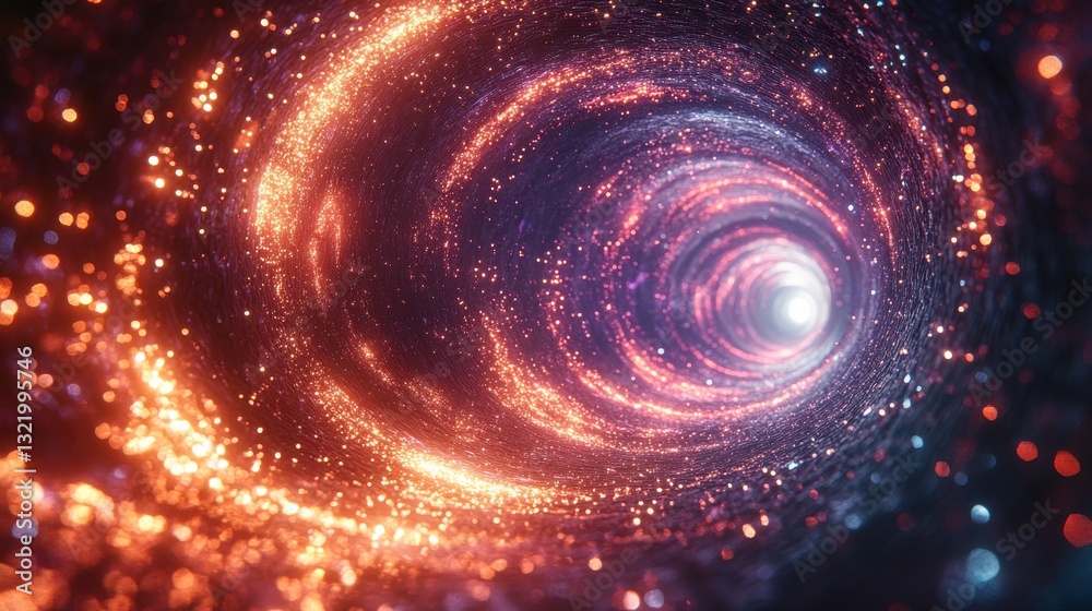 Poster Glowing tunnel of light with vibrant colors spiraling into the unknown evokes a sense of wonder and exploration in a fantastic abstract realm