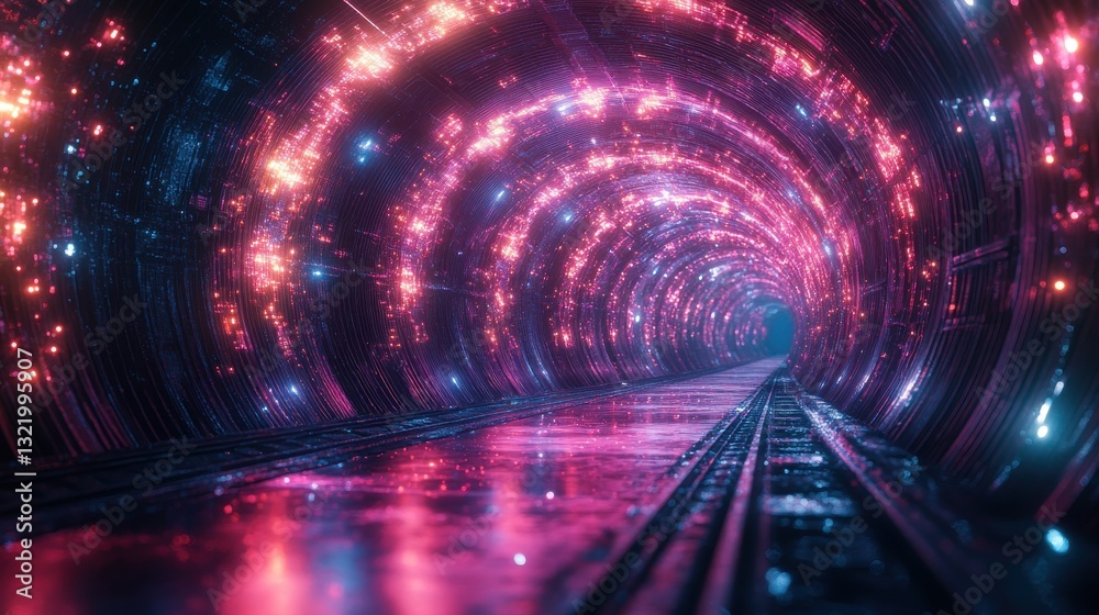 Poster Discovering the mystique of a luminous tunnel filled with vibrant colors and intricate details inviting exploration and wonder