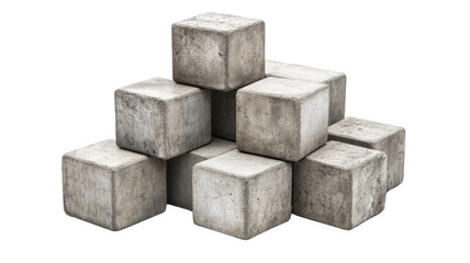 Concrete cubes stacked on transparent background forming pyramid shape