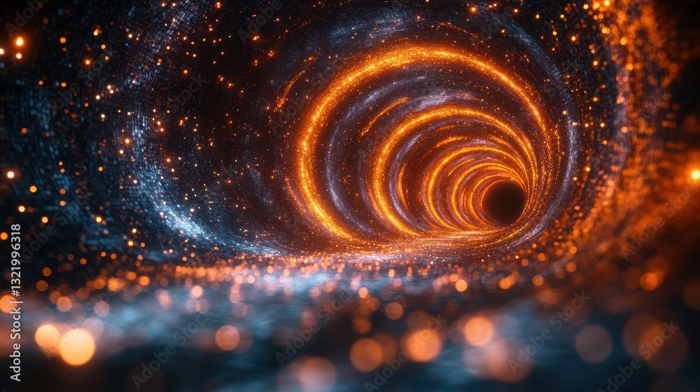 Poster glowing abstract tunnel immerses viewers in a radiant journey through light and texture, evoking a s