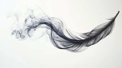 Fototapeta premium A delicate, swirling black feather appears to float gracefully against a soft white background, evoking a sense of lightness and elegance.