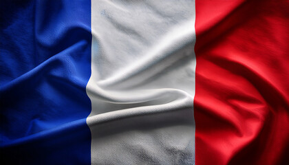 National flag of France silk fabric. Bastille Day. Banner for celebrating Independence Day.