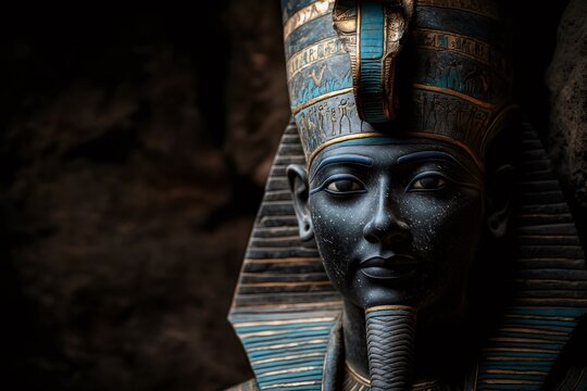 Majestic bust of tutankhamun emerging from darkness