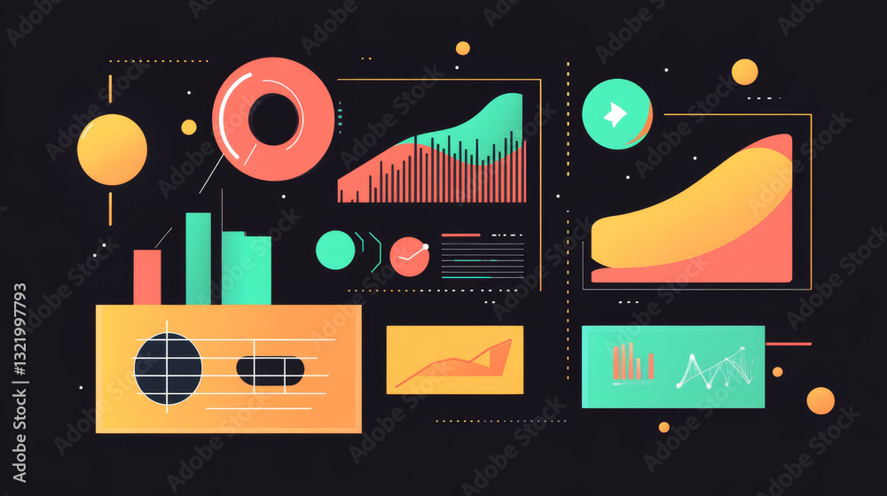 Poster abstract data charts. statistic graphs, finance line chart and marketing histogram graph infographic