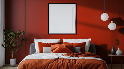 Mockup of two empty frames, modern design, mockup to advertise pictures, bedroom	