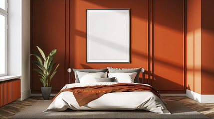 Mockup of empty frames, modern design, mockup to advertise pictures, bedroom	