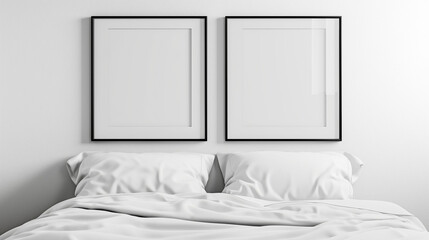 Mockup of two empty frames, modern design, mockup to advertise pictures, bedroom	