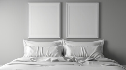 Mockup of two empty frames, modern design, mockup to advertise pictures, bedroom	
