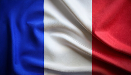 Obraz premium National flag of France silk fabric. Bastille Day. Banner for celebrating Independence Day.