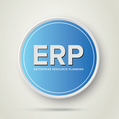 ERP - Enterprise Resource Planning vector structure module construction concept infographics in circle sky blue