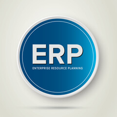 ERP - Enterprise Resource Planning vector structure module construction concept infographics in Circle blue button