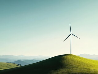 Fototapeta premium Minimalist outline of a wind turbine on a hill, renewable energy concept