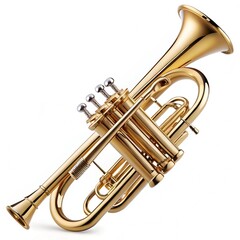 Naklejka premium High-quality stock photo of a golden trumpet isolated on a transparent background. showing intricate details and craftsmanship of the musical instrument.