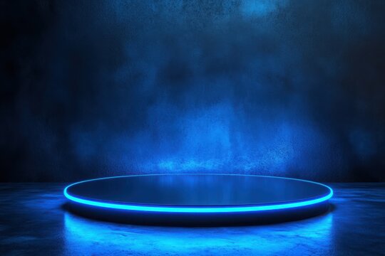 Blue technology background with neon light and empty space for text blue frame border design concept of futuristic digital screen or game interface  - Powered by Adobe