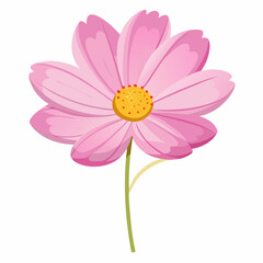 Light Pink Cosmos Vector Unique Floral Styles with Yellow Center on White Background
